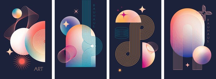 abstract geometric art design. bauhaus modern background, printable posters, banners, template concept. colorful gradient forms, line retro shapes, forms. vector illustrations.