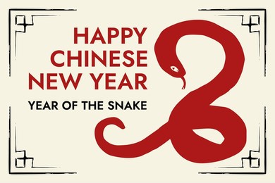 happy chinese new year, year of the snake 2025, chinese lunar new year banner in red and black colors on soft yellow background