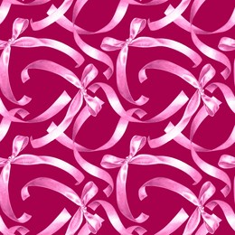 seamless pattern of watercolor pink gift bow, silk ribbon. hand drawn illustration bowtie. painted bowknot elements on pink background. for print decoration, fabric, wrapping, wallpaper, card 