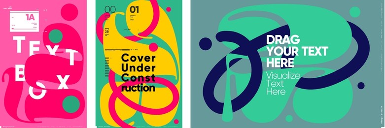 a vibrant set of posters with customizable text boxes and content areas, ideal for modern marketing campaigns. featuring bold colors and abstract designs, these posters are perfect for exhibitions.