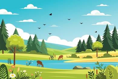 vector flat natural scenery, forest or mountains