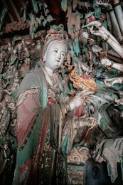 ancient statues of figures in shuanglin temple, a large buddhist temple in the shanxi province of china. founded in the 6th century, parts of unesco world heritage site. 