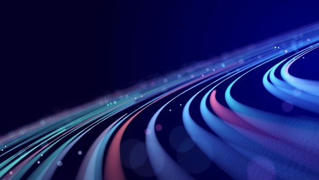 abstract digital background of moving particles. information space flow. big data visualization. 3d