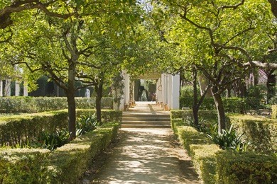 walkway in park maria luisa in seville, spain