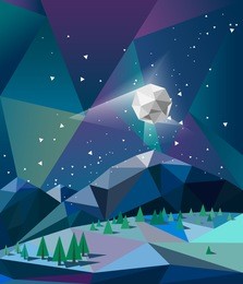 northern lights over mountains in winter night with moon vector