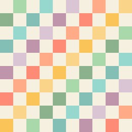 checkerboard with squares in muted vintage kitschy 1950s rainbow colours stairs