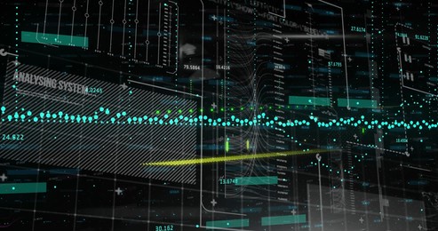 image of data processing over statistcs. global business, finance, computing and data processing concept digitally generated image.