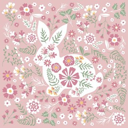 cute rabbits and flower background vector seamless, little bunny pattern kids print. cute easter bunny in a wreath of flowers and leaves on pink background.