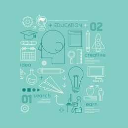 flat linear infographic education outline technology charts concept.vector illustration.