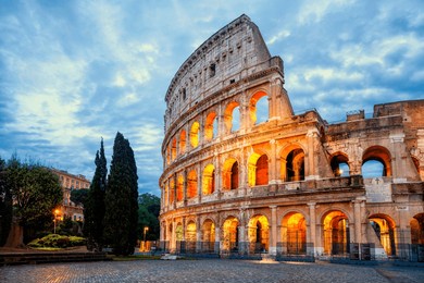 colosseum morning in rome, italy. exterior of the rome colosseum. colosseum is one of the main attractions of rome (roma) and italy. architecture and landmark of rome and italy.