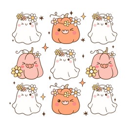 draw vector cute pumpkin ghost flower printable shirt