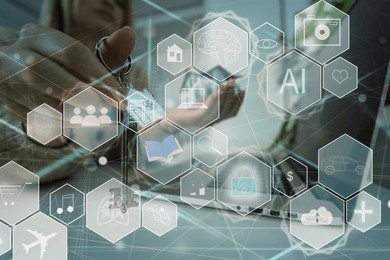 ai (artificial intelligence) concept. electronic circuit. communication network.