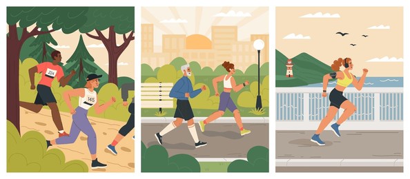 people jogging training outdoors enjoying sport scene set