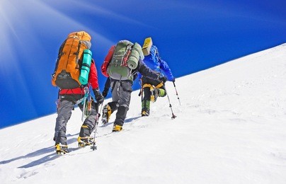 group of hikers in the mountains