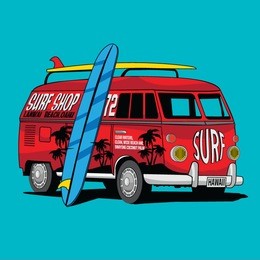 van surf illustration, t-shirt graphics, vectors, typography