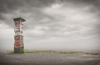 simple beautiful surreal landscape with grass and ground on misty background