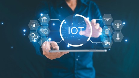 iot internet of things, a combined network of interconnected devices and technologies that facilitate communication between devices and the cloud. concepts of connection and communication