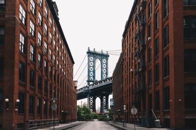 new york, us - may 13, 2023 - manhattan bridge at brooklyn street new york city us