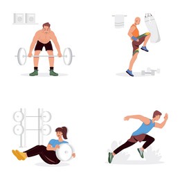 collection of yoga exercise poses flat illustrations

