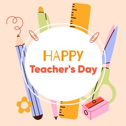international happy teacher's day social media post.education concept.teachers day celebration background. pencil, pen, ruler, eraser clipart.creative design for teacher day.vector illustration eps10