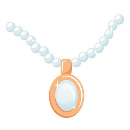 precious pendant with pearl. pearly chain and sparkling necklace from jewellery gemstone. vintage luxury ornament. vector illustration for jewellery shop, marriage, valentine, gift