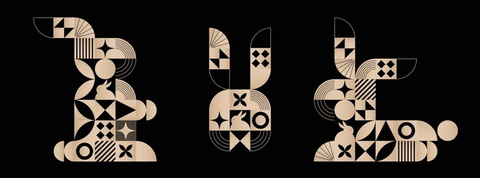 a set of rabbits composed of golden gradient geometric shapes. the fashionable and simple style rabbit shape is suitable for easter, mid-autumn festival and the year of the rabbit