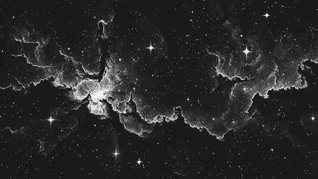 deep space scene background in stippling style with amazing huge nebula and glowing stars cluster in universe. retro styled dotwork. pointillism. noisy grainy shading using dots. vector illustration	