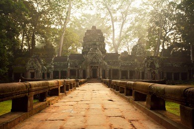 ancient temples of ta prohm temple, angkor, cambodia 