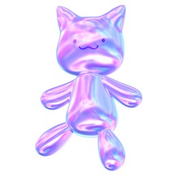 groovy holographic 3d icon graphic for y2k mood cat kitty character cute