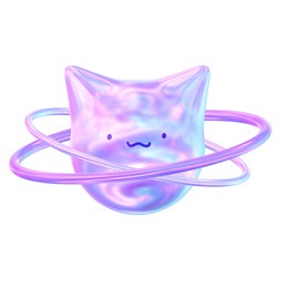 groovy holographic 3d icon graphic for y2k mood cat planet