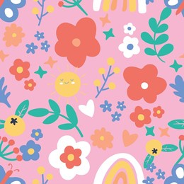 trendy floral pattern with pink background, retro floral, summer floral on pink background, great textiles design pattern