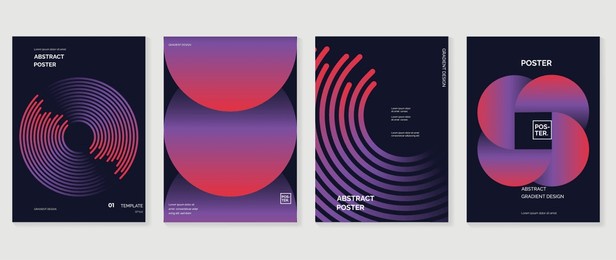 modern gradient poster background vector set. minimalist style cover template with monotone perspective geometric prism shapes collection. ideal design for social media, cover, banner, flyer.