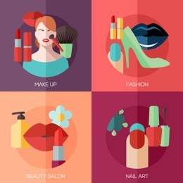 set of flat design concept icons for make up, fashion, beauty salon, nail art. concepts for web and mobile phone services and apps.