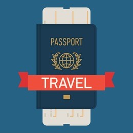 vector modern flat design web icon on travel and tourism featuring blue covered passport with boarding pass airline ticket, isolated