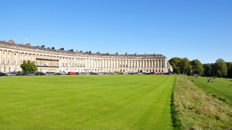 scenic view of victoria park and the royal crescent in the historic city of bath in somerset england