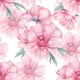 watercolor floral seamless pattern with  flowers. peonies print on white background. 