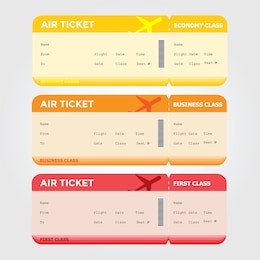 three classes of blank flight boarding pass vector illustrations.