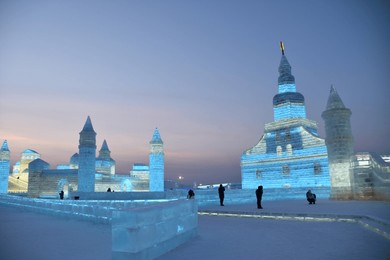 colourful ice sculptures at the harbin ice festival