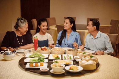 family having meeting in the restaurant
