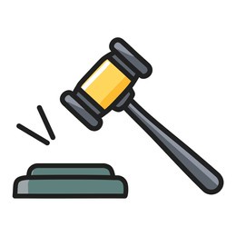 gavel icon illustration. a simple vector illustration of a gavel hitting a block. this image is perfect for representing legal, justice, and law concepts.