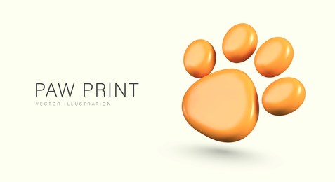 shiny paw print in 3d style. vector color template on yellow background