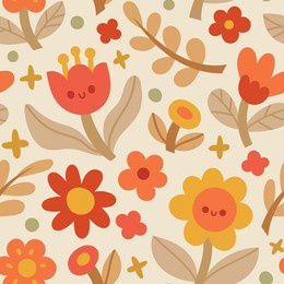 cute seamless pattern with flowers and abstract botanical elements. vector hand drawn floral background for textile, fabric, print or wallpaper.