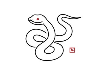 illustration of an auspicious white snake coiled in a figure eight pattern. simple and cute new year's card material for the year of the snake. vector.
巳 means "snake" in japanese kanji.
