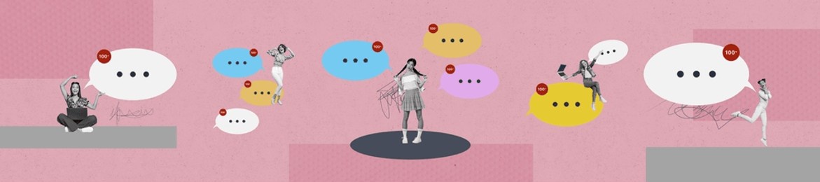composite collage image panorama of speech bubble communication talking billboard comics zine minimal