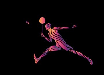 abstract multicolor waves stylized badminton player on black background. vector illustration