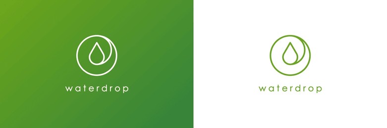 water logo. green water drop linked with circle line around isolated on dual background. flat vector logo design template element usable for business, science, healthcare, medical and nature logos.