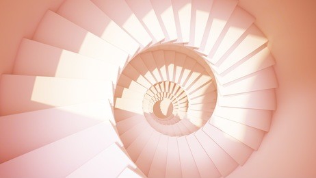 spiral stairs in sun light sepia color abstract 3d interior