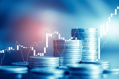 stock market or forex trading graph and candlestick chart suitable for financial investment concept. economy trends background for business idea and all art work design