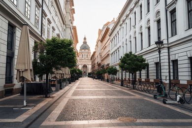 st. stephen's basilica is the main temple of budapest. streets of old budapest.