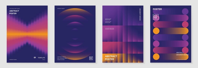 collection of 70s color gradient poster background vector. set of retro wall decoration, groovy, trippy, geometric shape. vintage hippie wall art for interior, decorative, banner, cover, card.